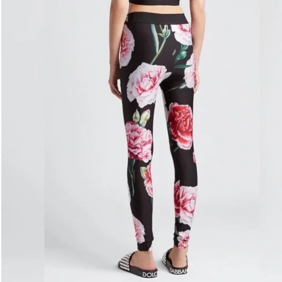 Dolce & Gabbana Black and Pink Rose Leggings - Picture 4 of 4